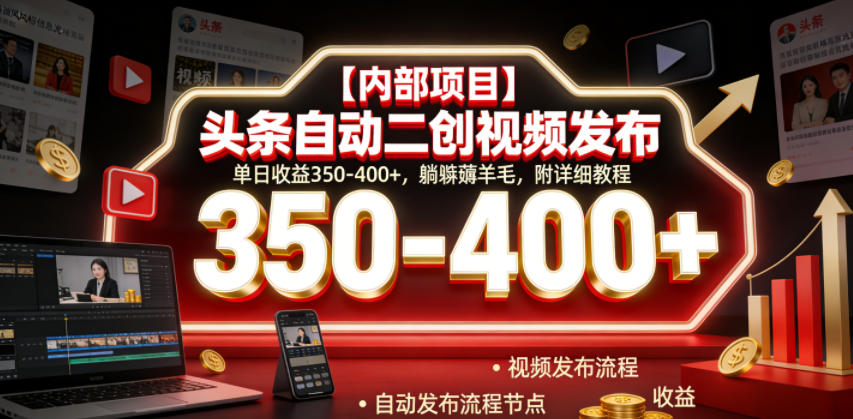 揭秘头条自动二创视频发布,单日收益350-400+,躺賺薅羊毛,附详细教程