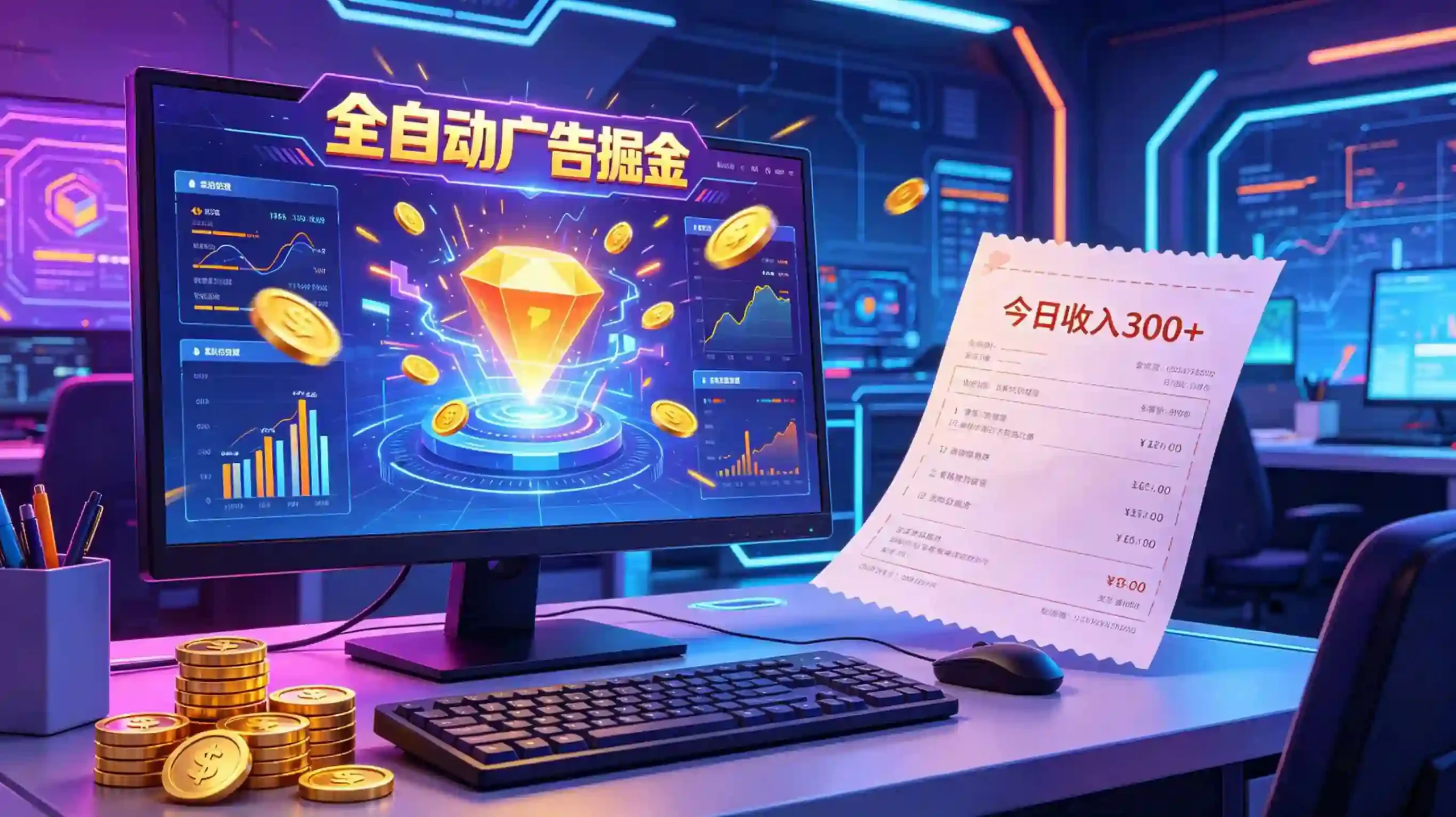 全自动广告掘金,日入300+,全程Ai自动化运行,解放双手,时间自由,收益稳定